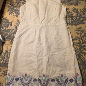 Talbots Petite White Linen Blend Embroidered Sheath Dress - 4P